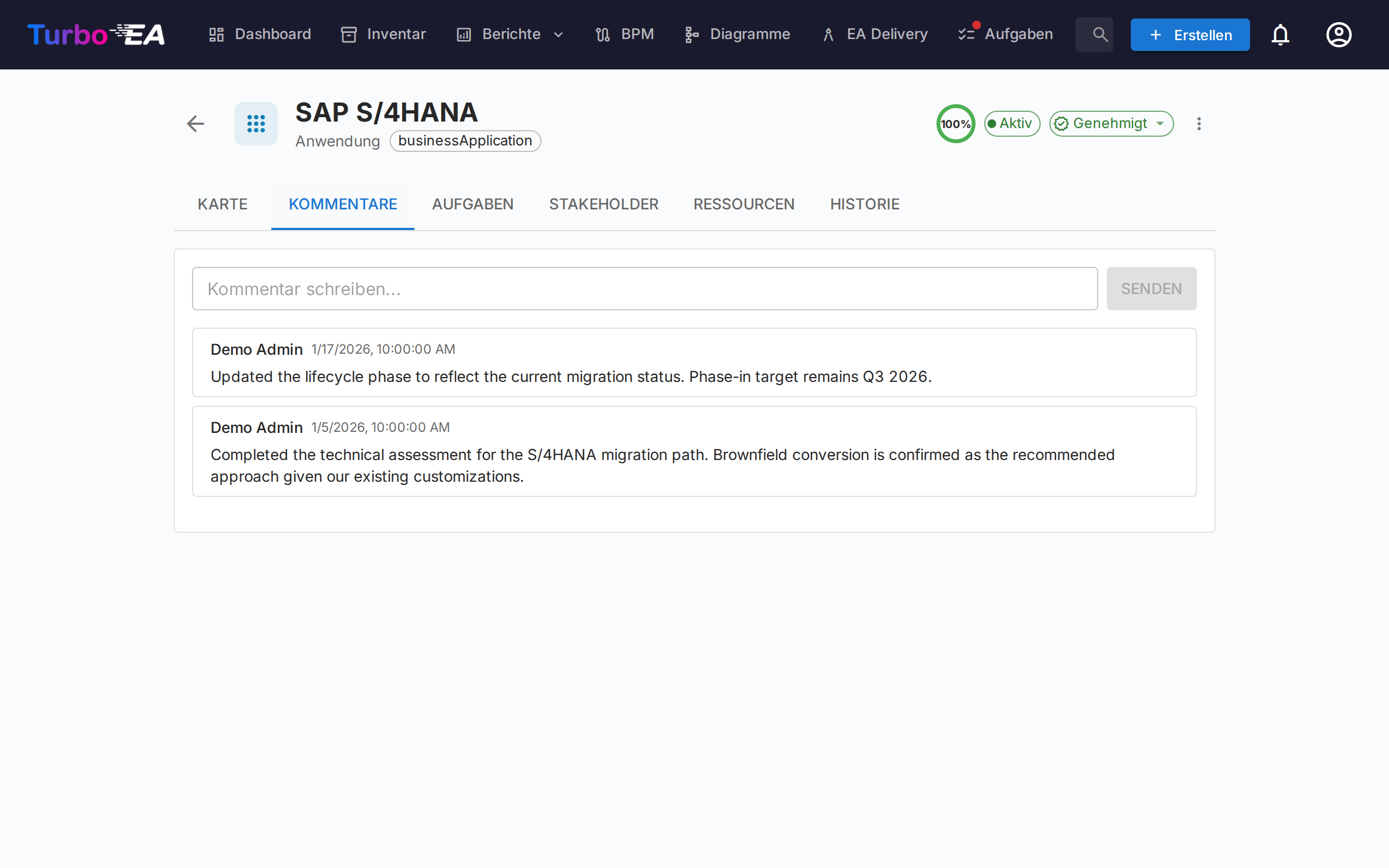 Kartenkommentarbereich