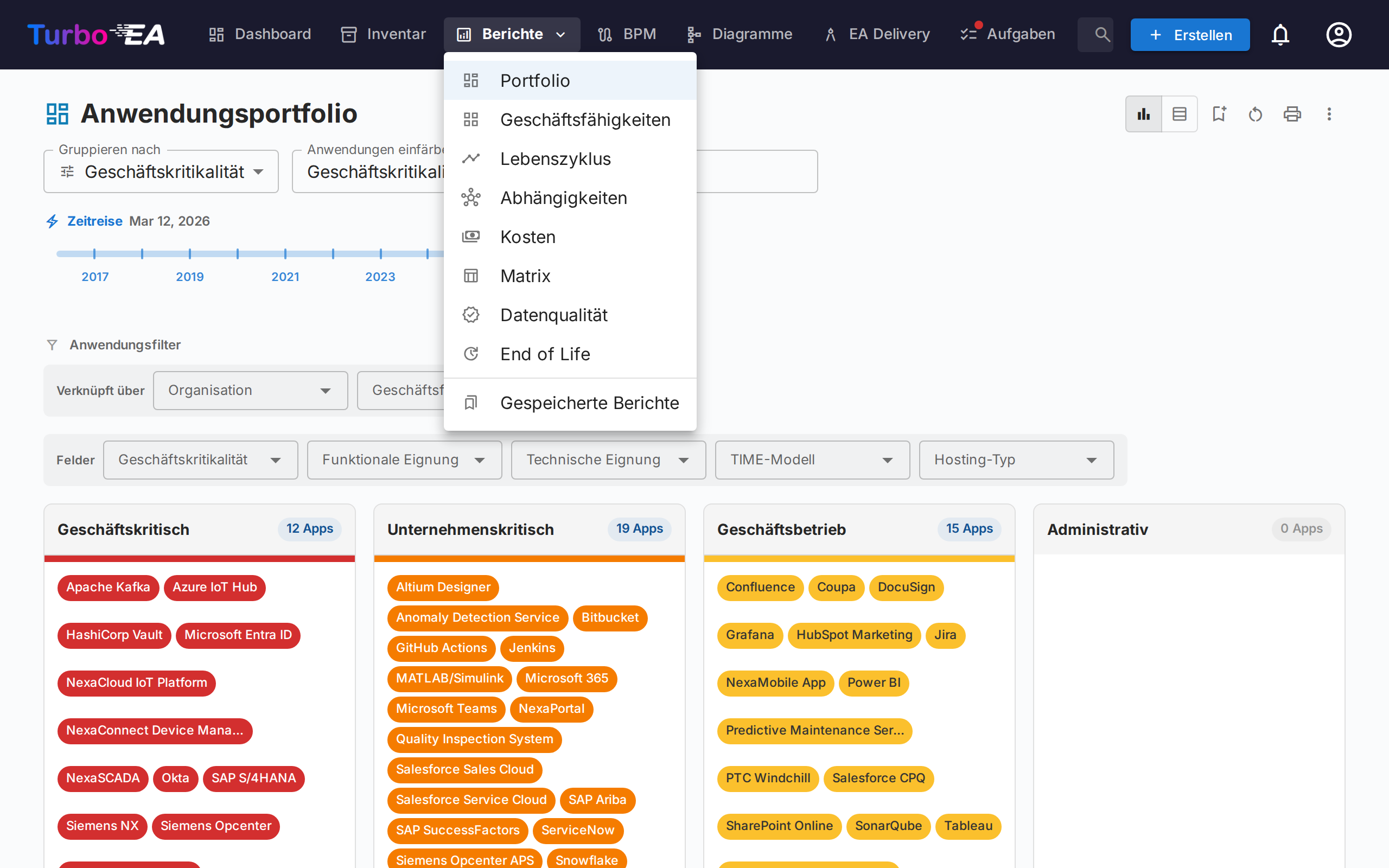 Verfügbare Berichte - Menü
