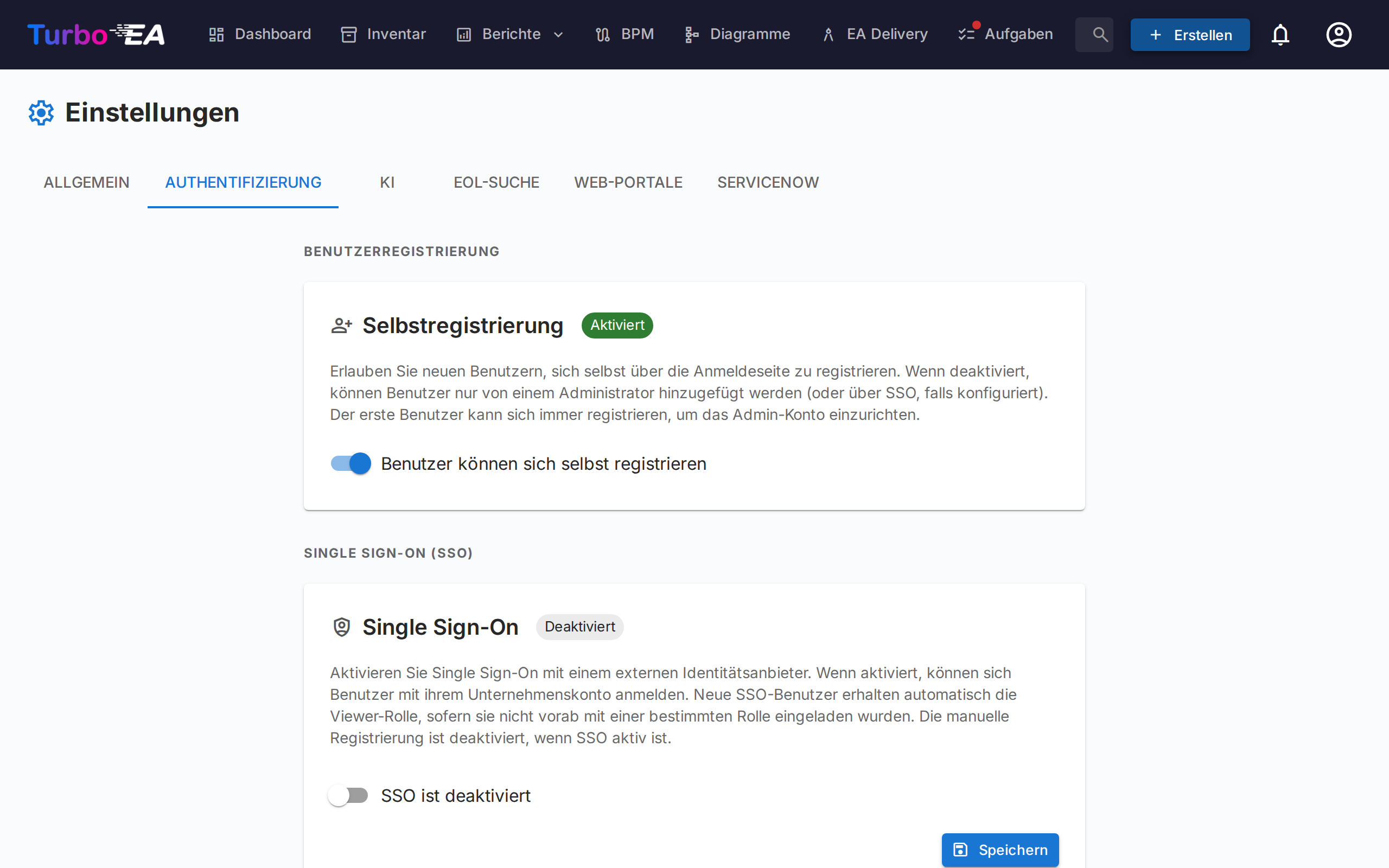 Authentifizierung & SSO-Einstellungen