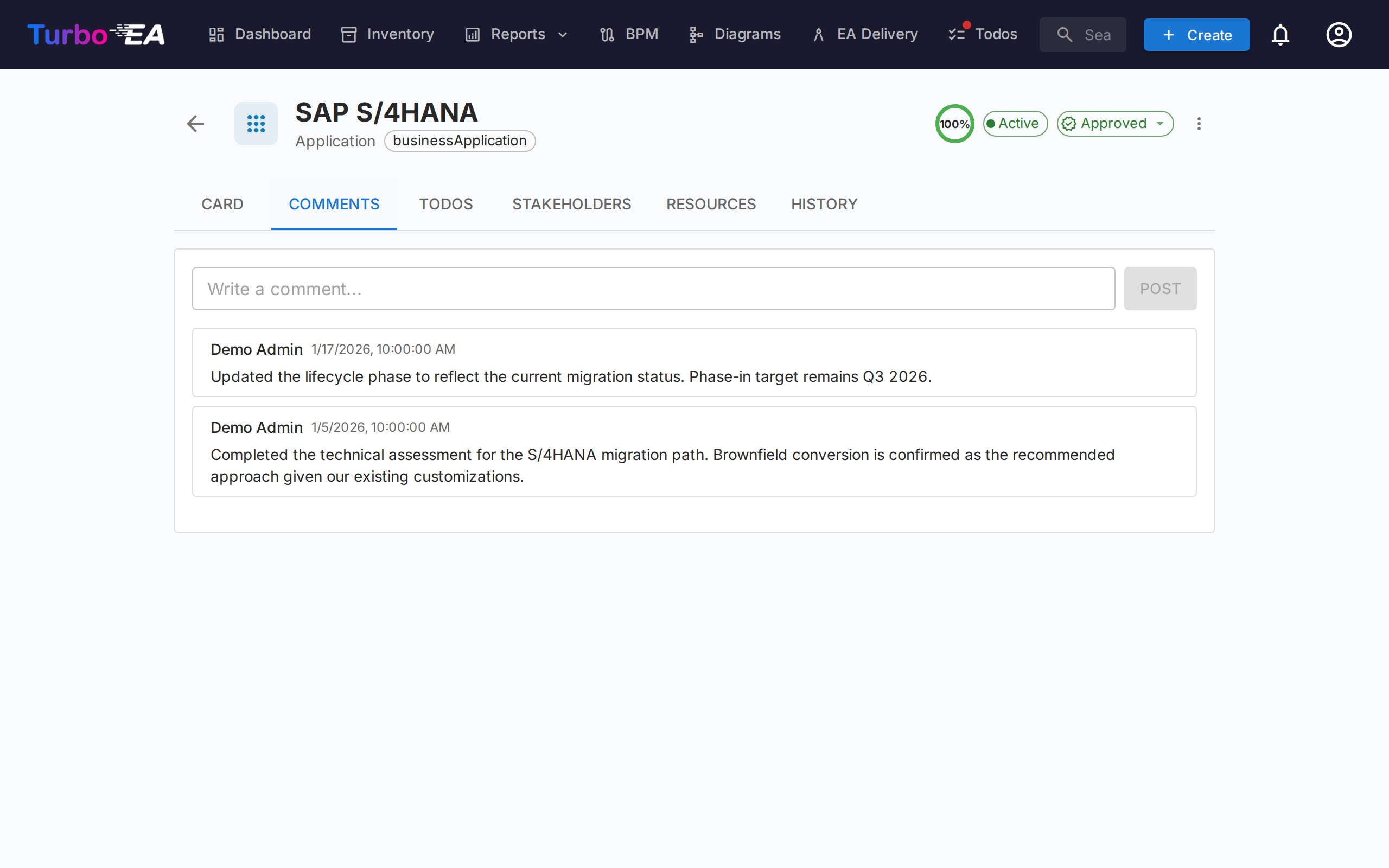 Card Comments Section