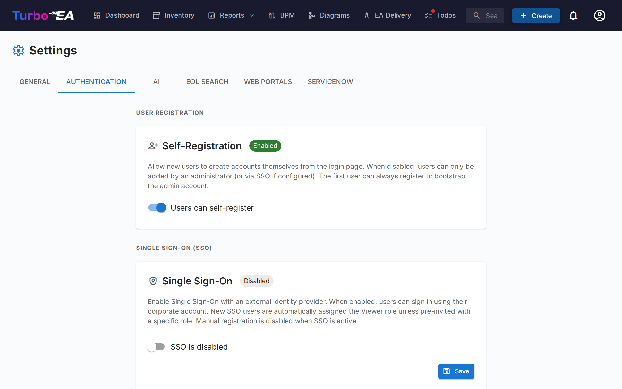 Authentication & SSO Settings