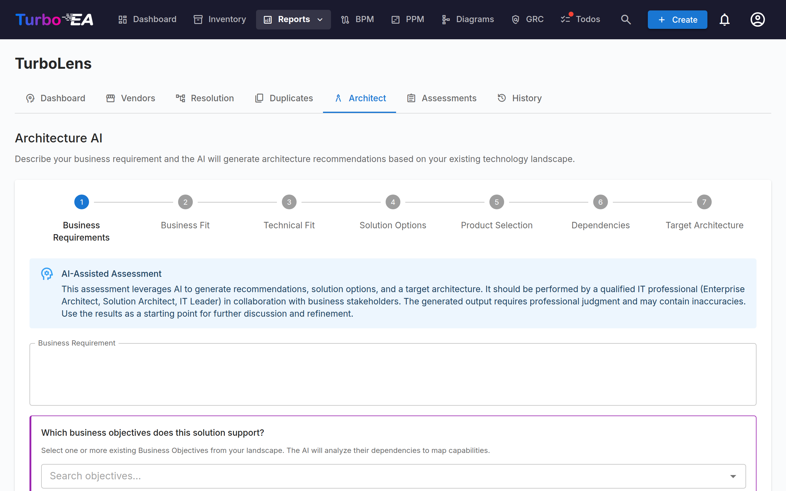 The Architecture AI wizard, step 1