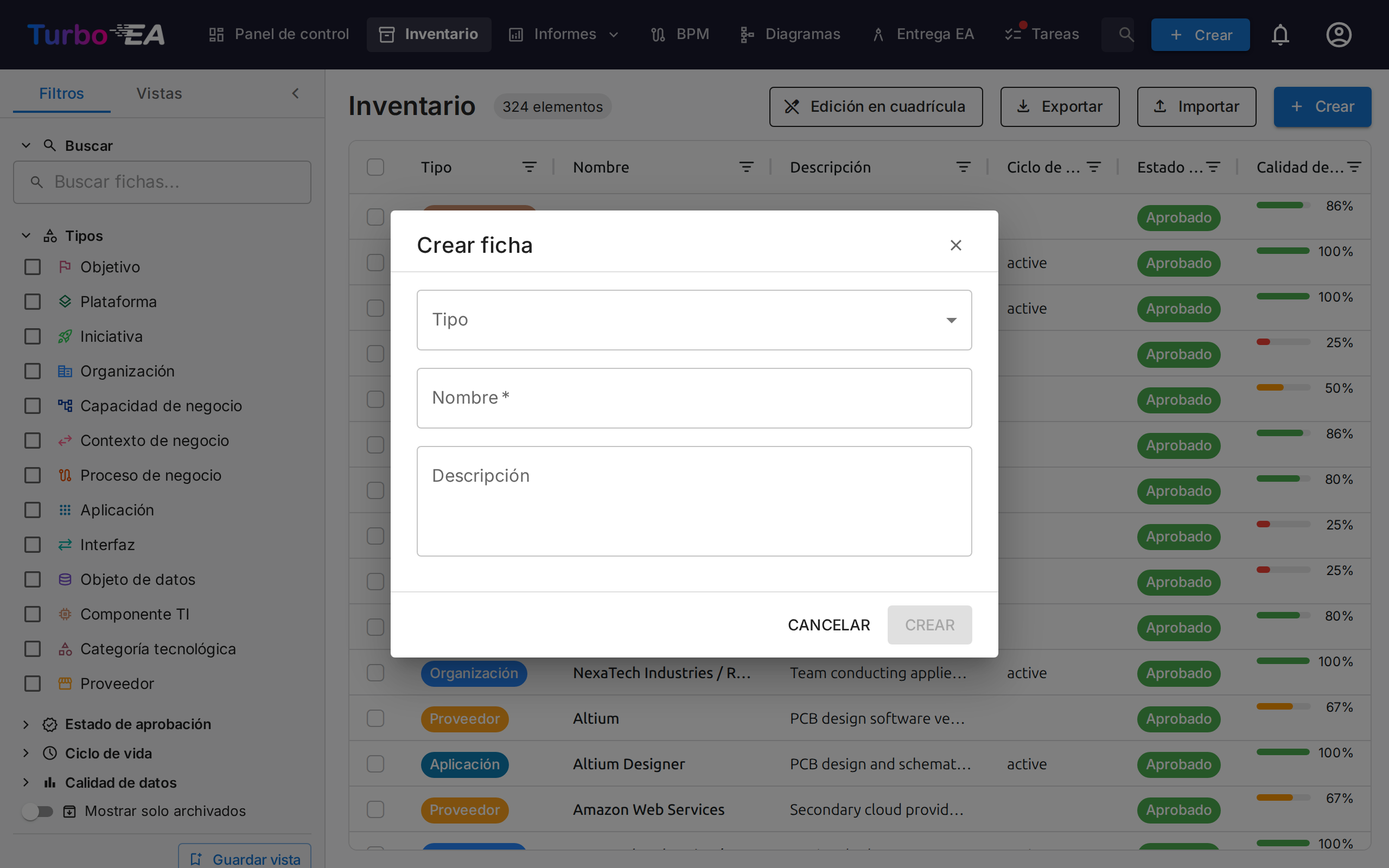 Diálogo de Creación de Ficha