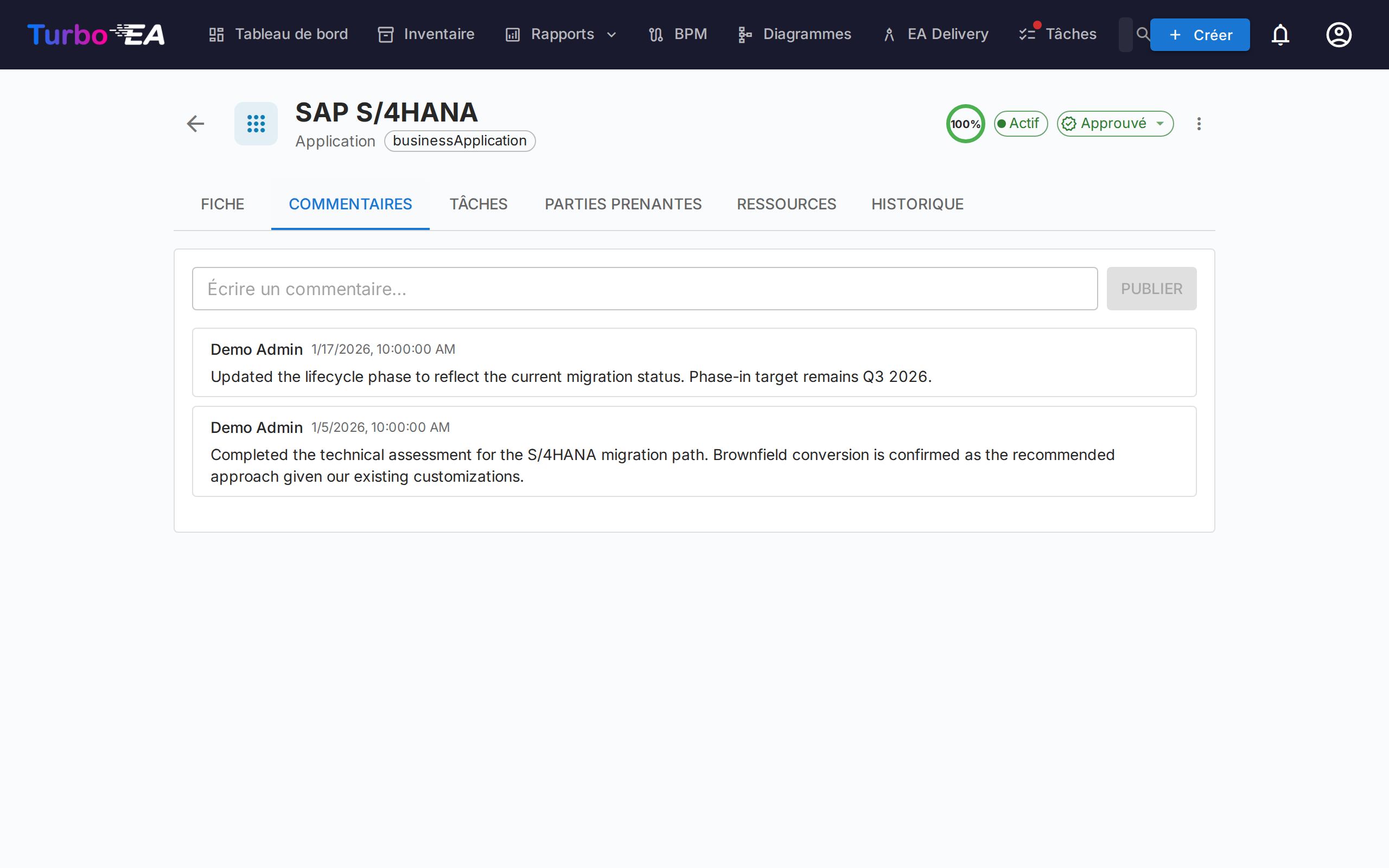 Section commentaires de la fiche