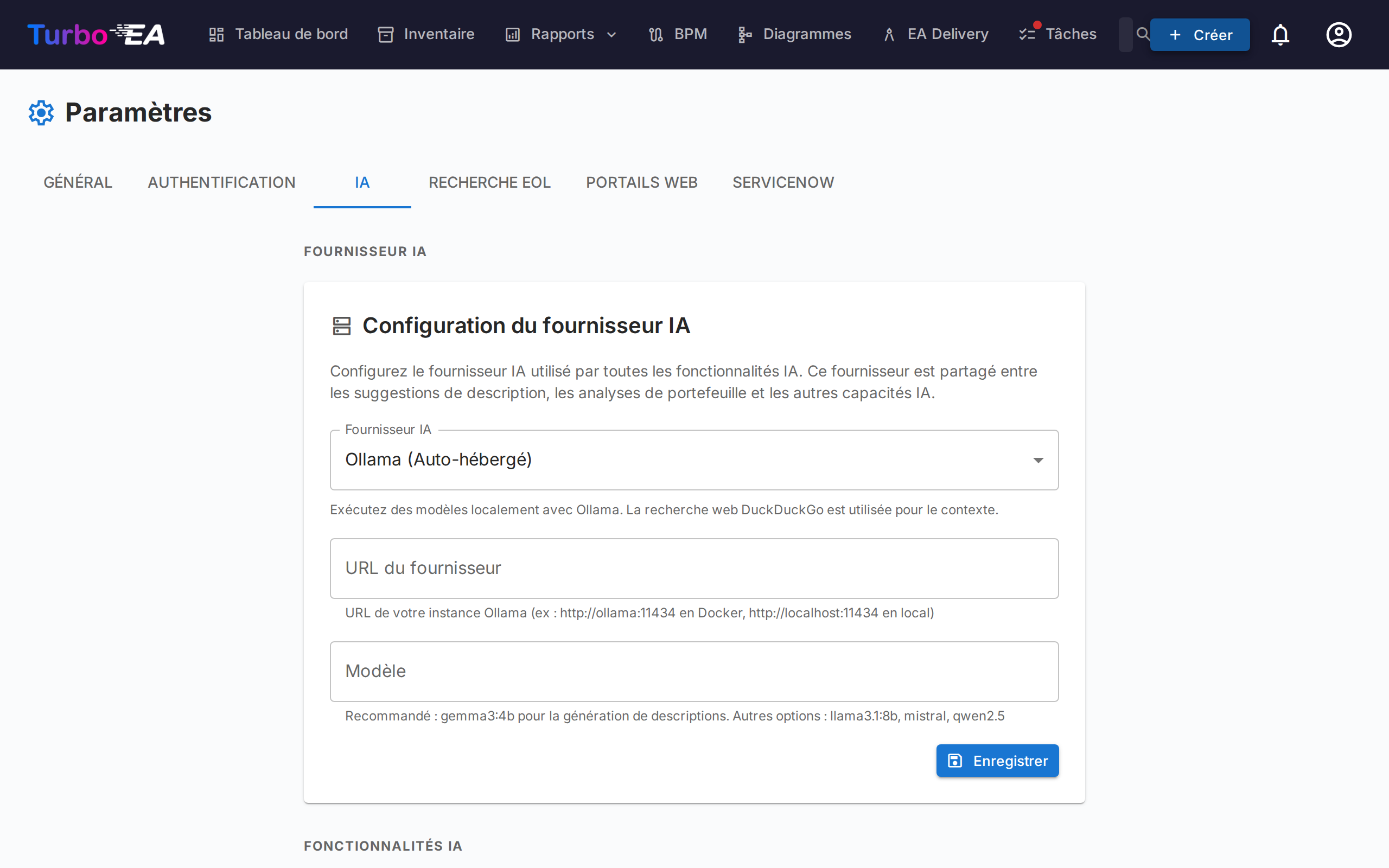 Paramètres de suggestion IA