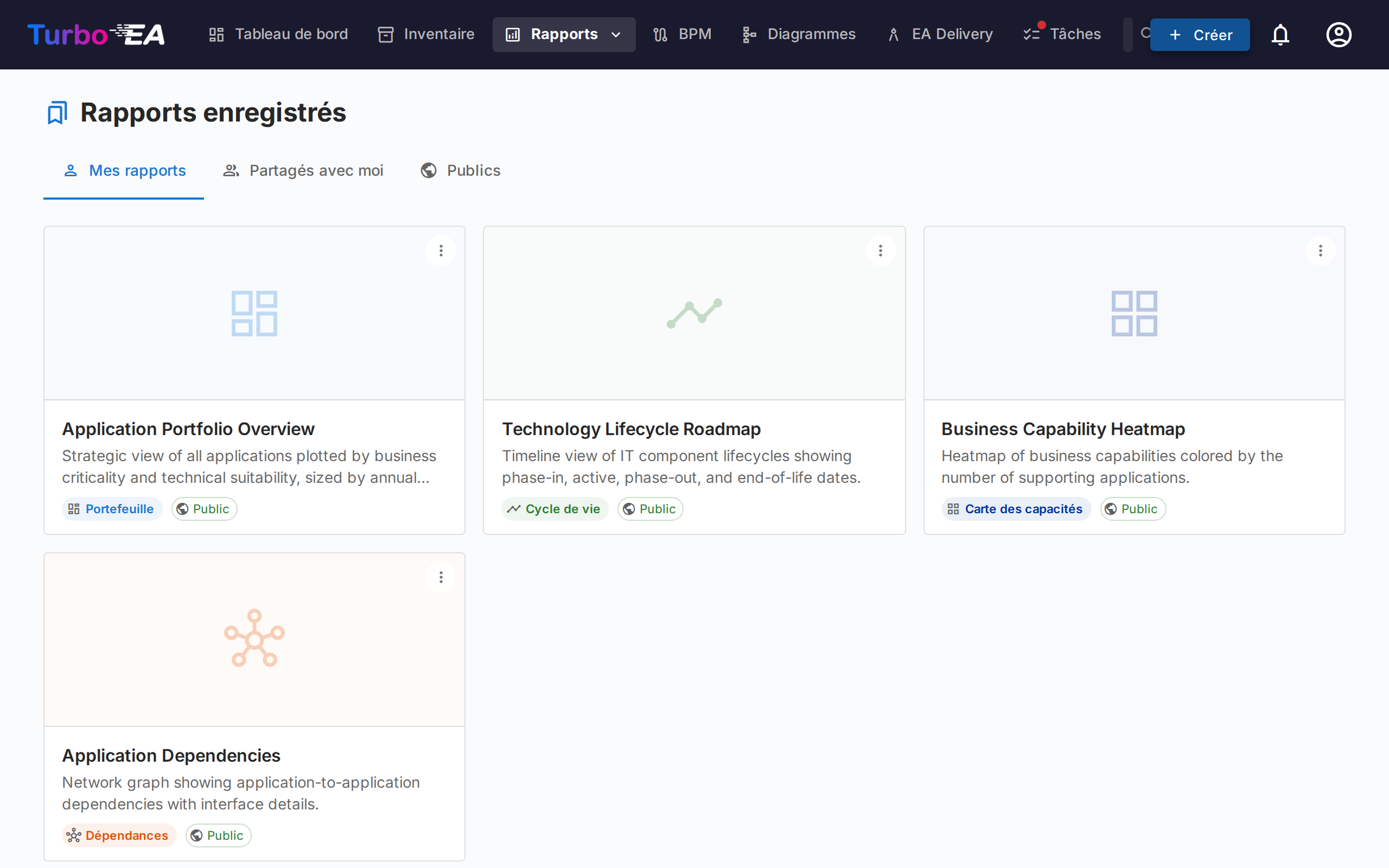 Galerie de rapports sauvegardés