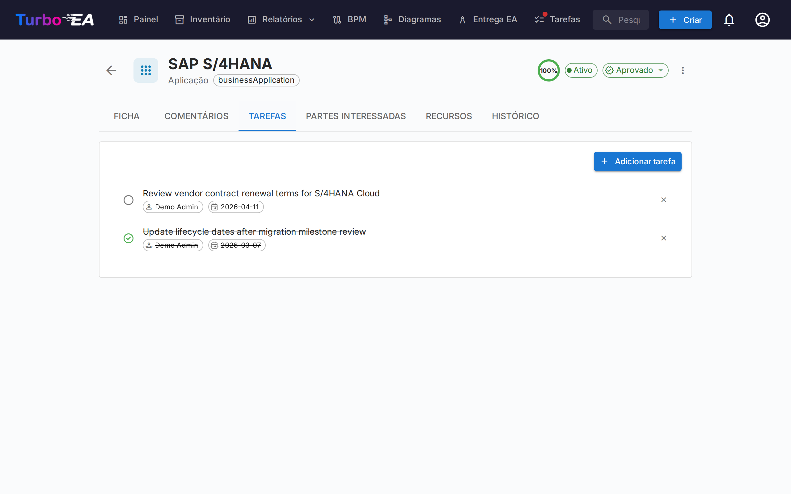 Tarefas Associadas a um Card