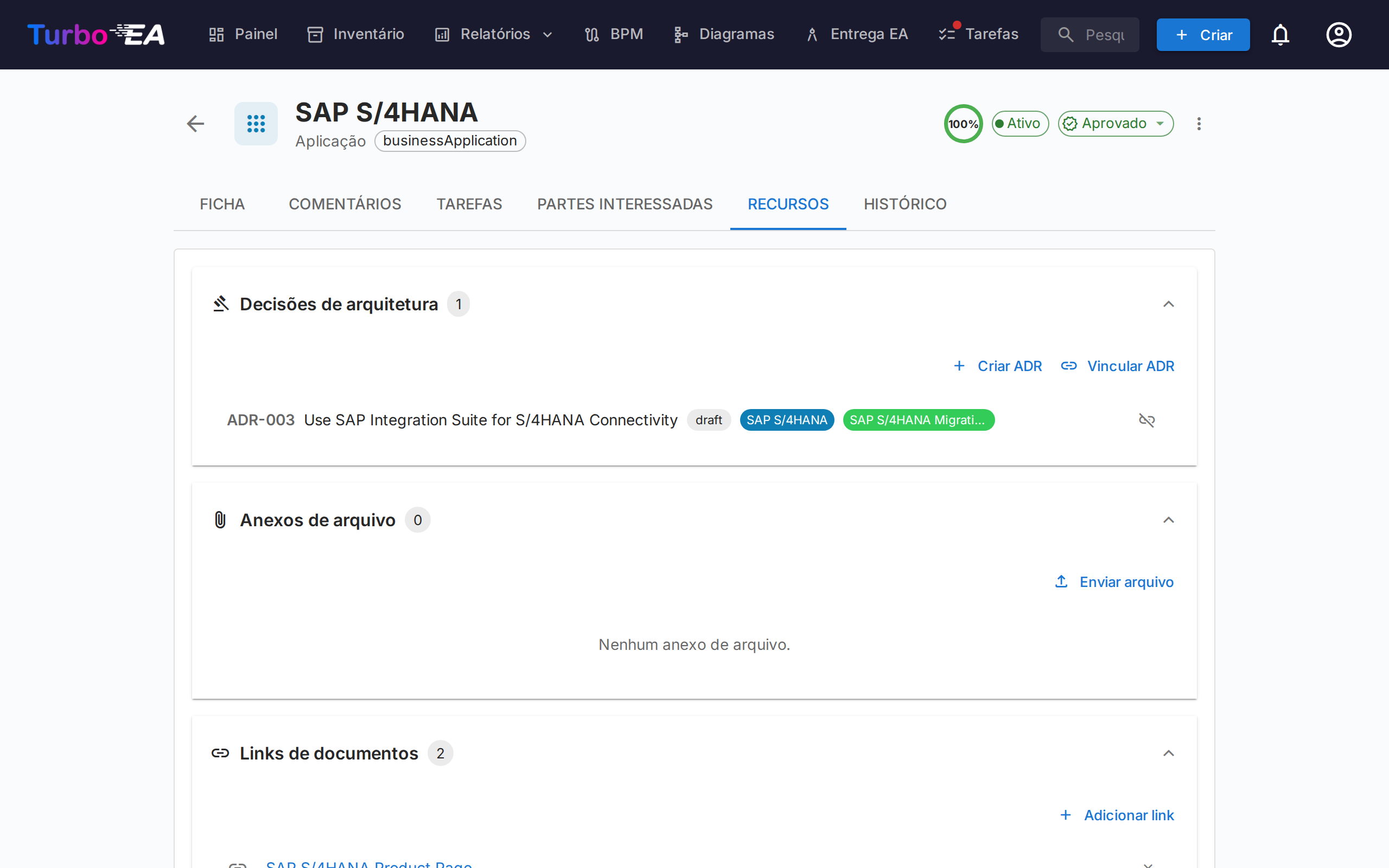 Aba de Recursos do card