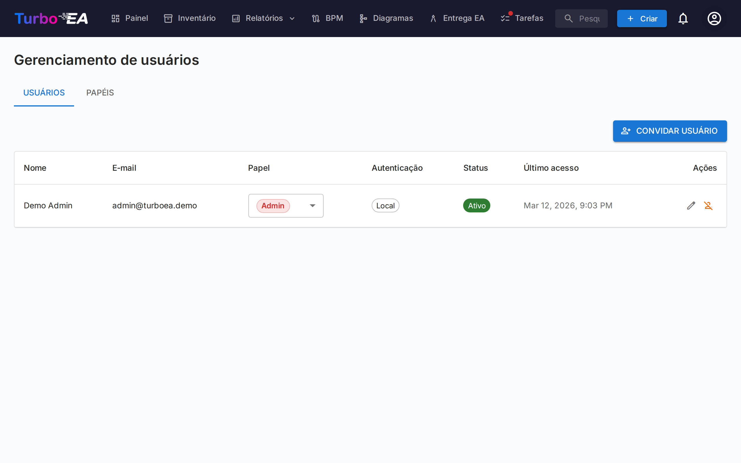 Gerenciamento de Usuários e Papéis