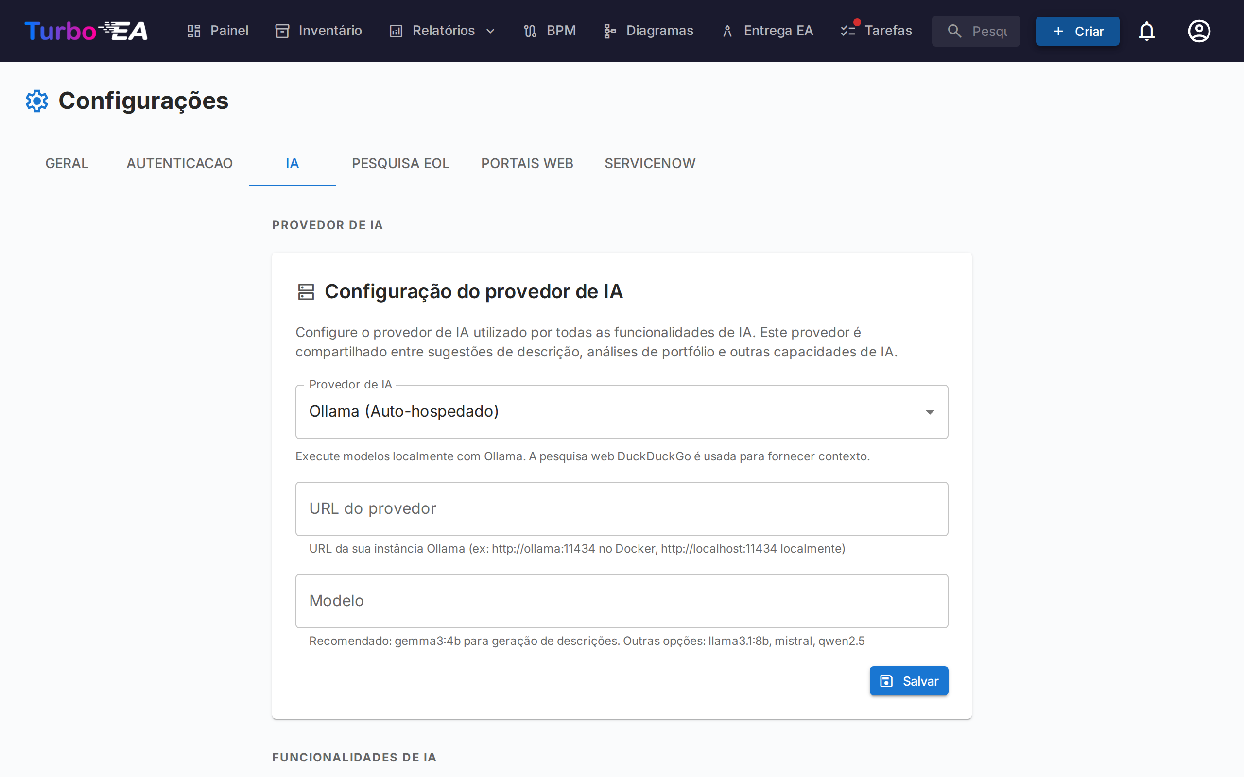 Configurações de Sugestão de IA