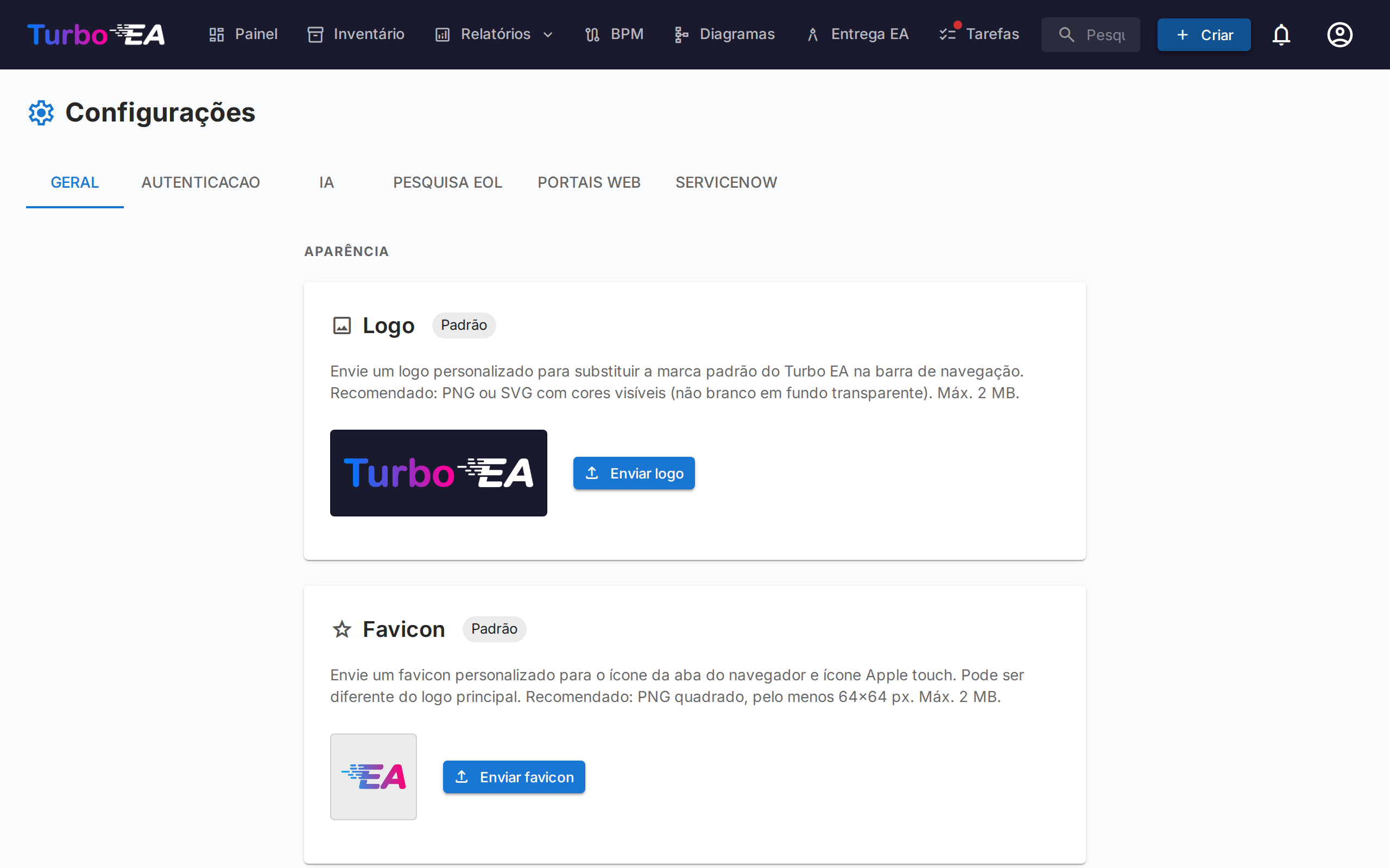 Configurações gerais