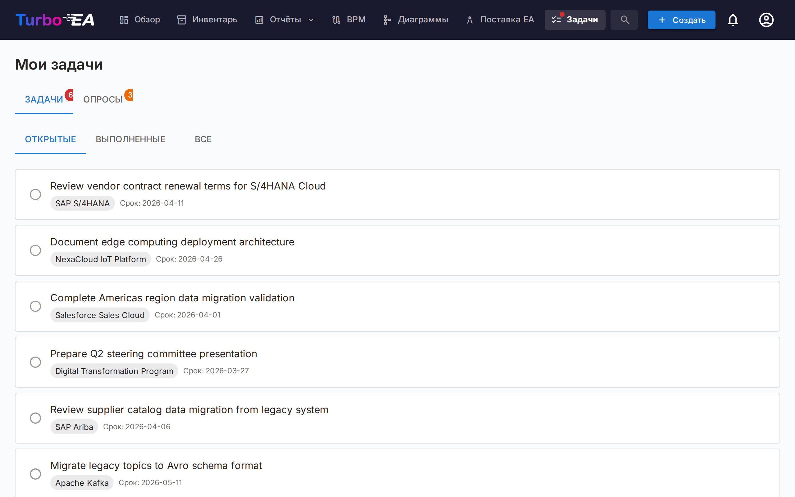 Раздел «Мои задачи»